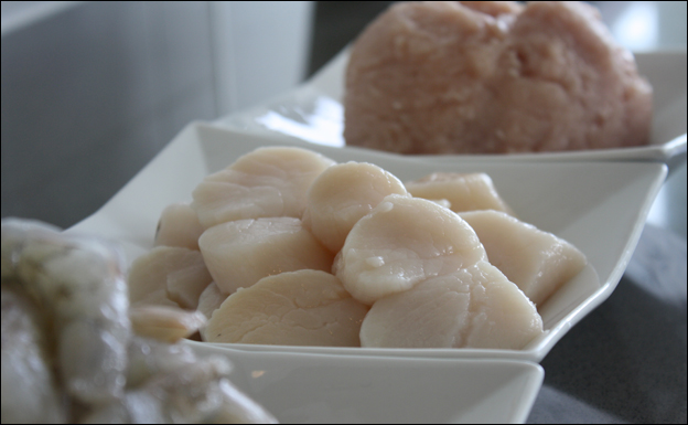 Shrimp, scallops and ground turkey